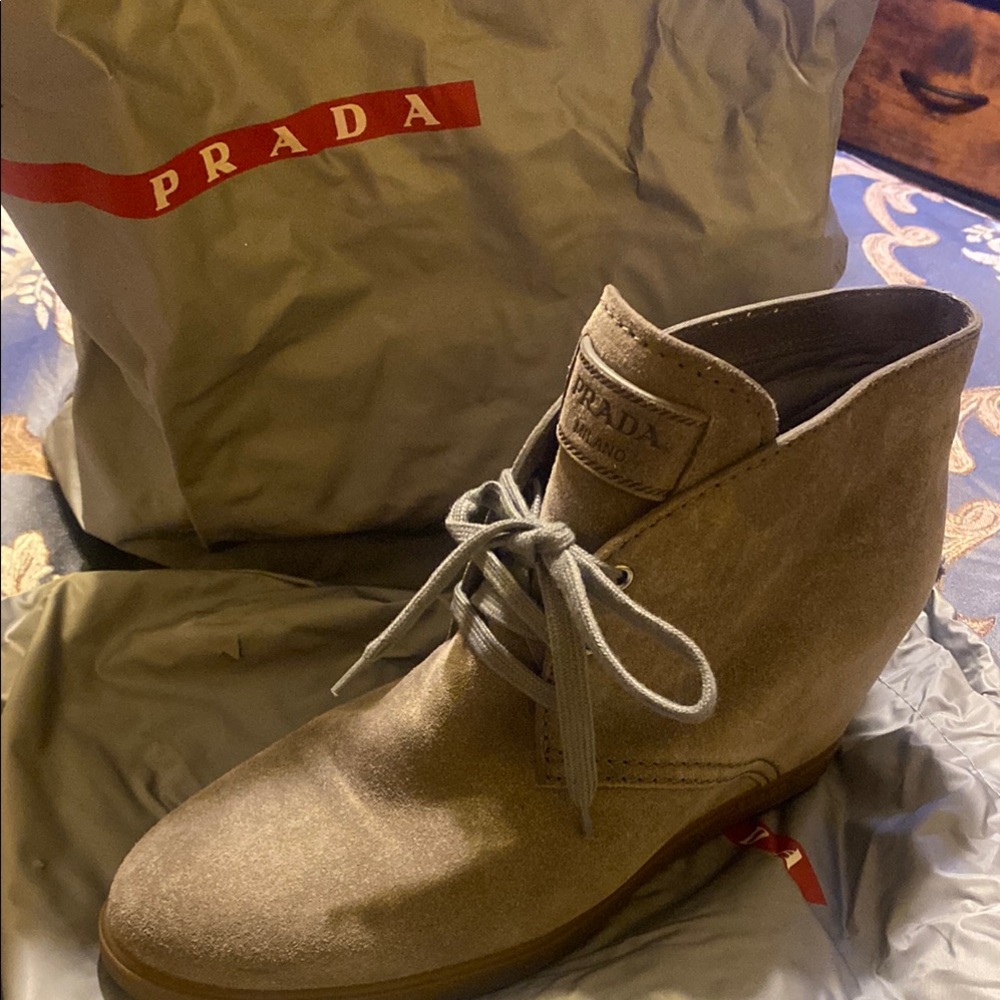 Prada Gray Suede Ankle Boots